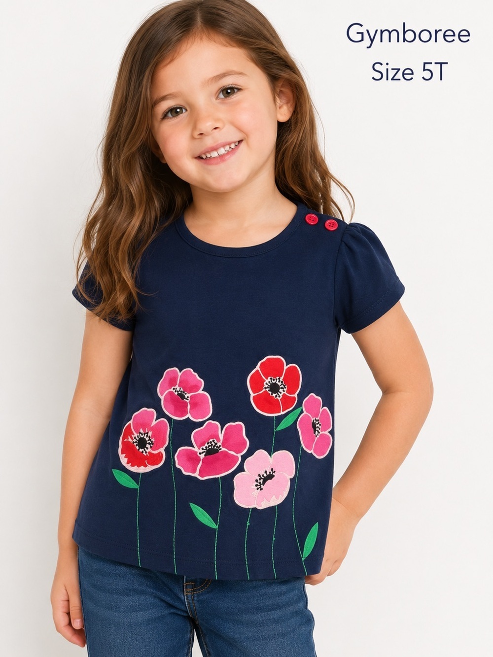 GYMBOREE Navy Blue Kids Shirt with Floral Design/size 5T